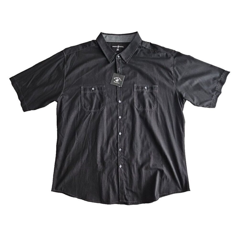 Beverly Hills Polo Club Casual Button-Up Shirt‎ Size 4XLB Black Short Sleeve NWT
